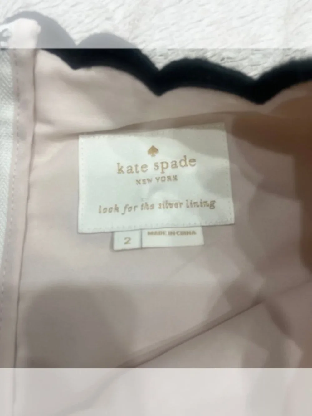 Kate Spade Scalloped Tweed Shift Dress Cream Black Trim Size 2